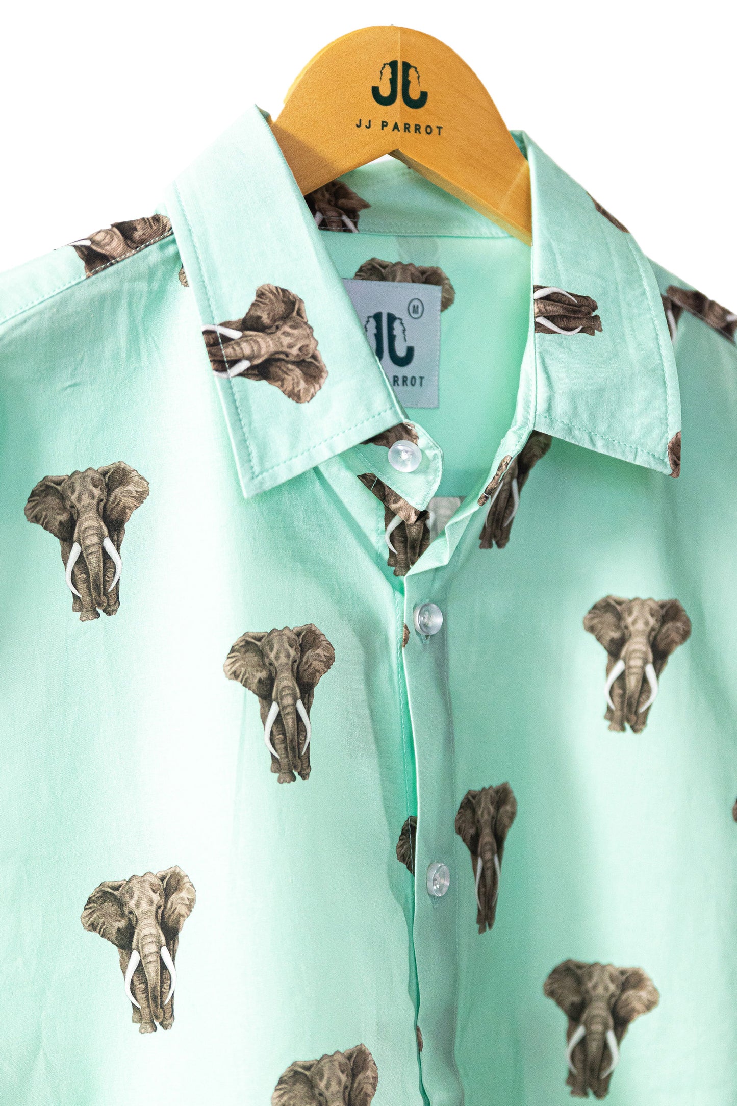 "Eidetic Elephant" Green Short Sleeve Button Down