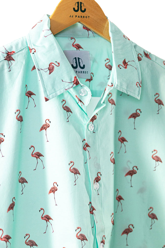 
                  
                    "Classic Flamingo" Mint Short Sleeve Button Down
                  
                