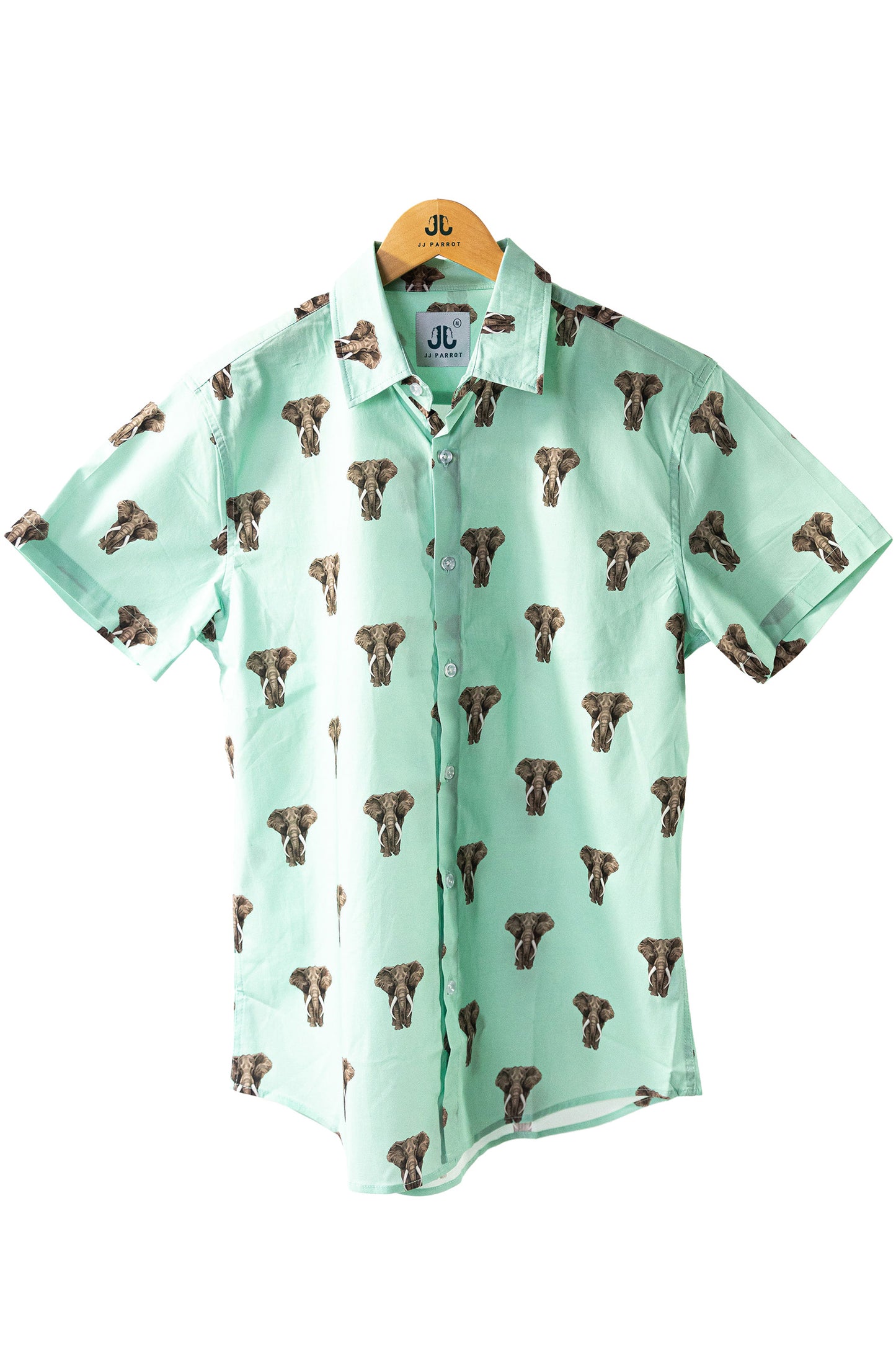 "Eidetic Elephant" Green Short Sleeve Button Down