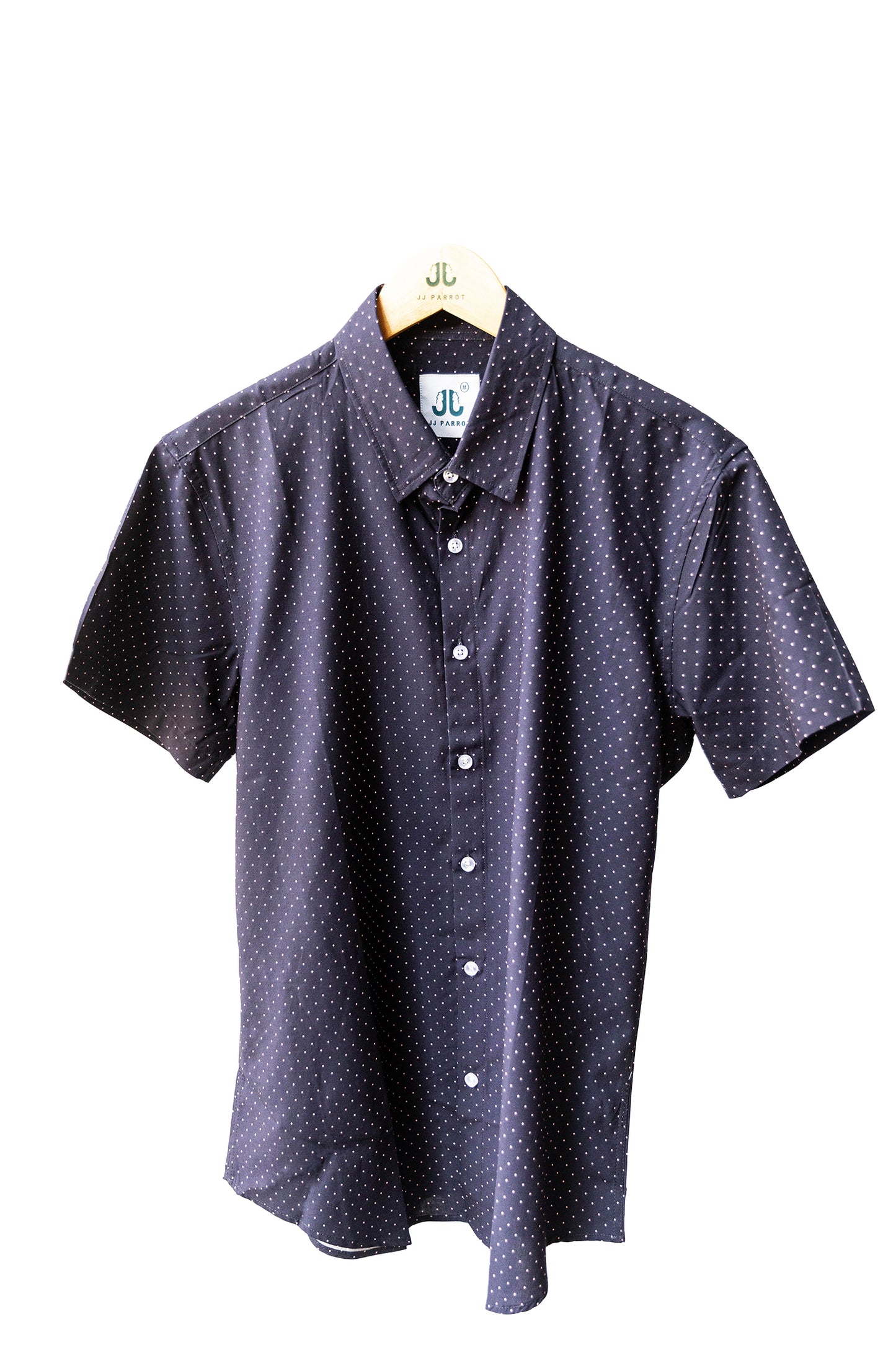 Navy Pink Polka Dot Short Sleeve Button Down