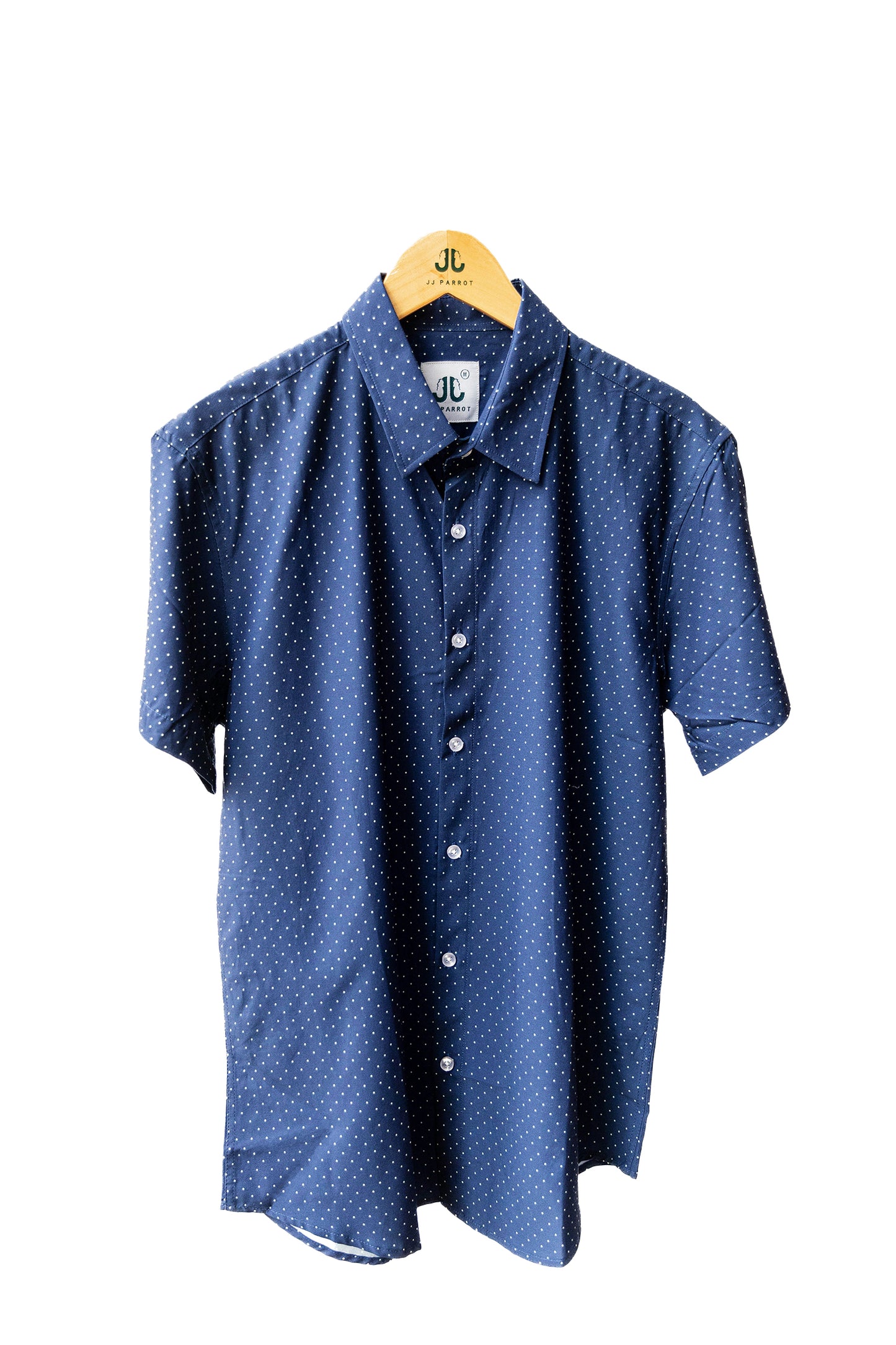 Navy White Polka Dot Short Sleeve Button Down