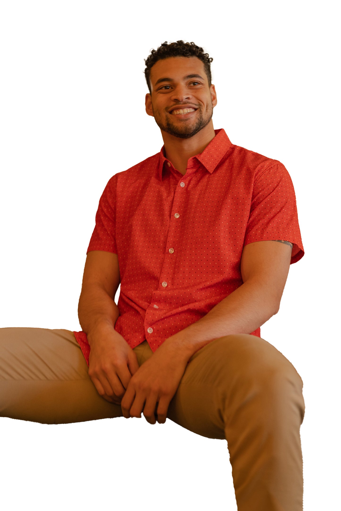 Red Polka Dot Short Sleeve Button Down
