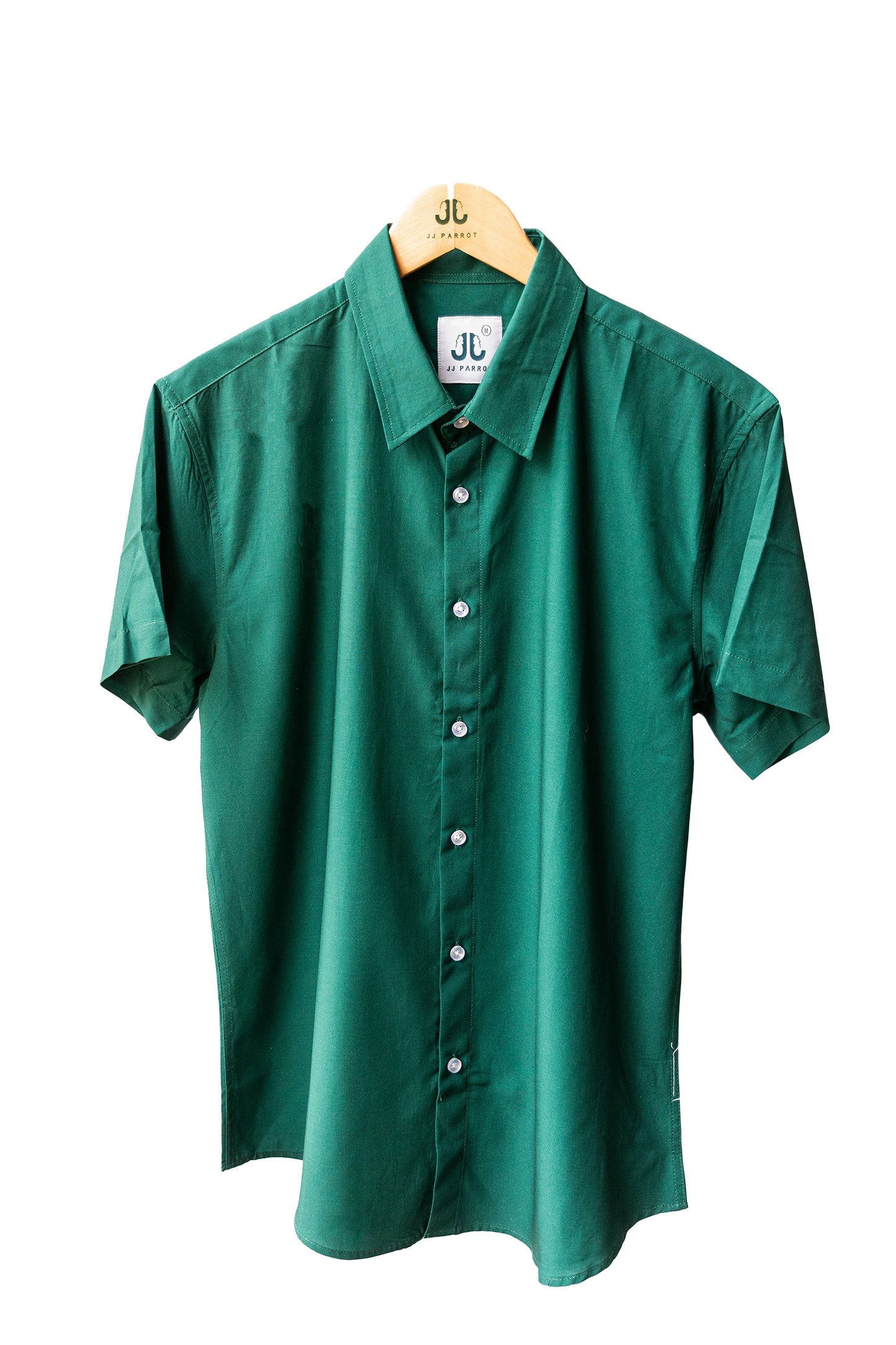 Solid Dark Green Short Sleeve Button Down