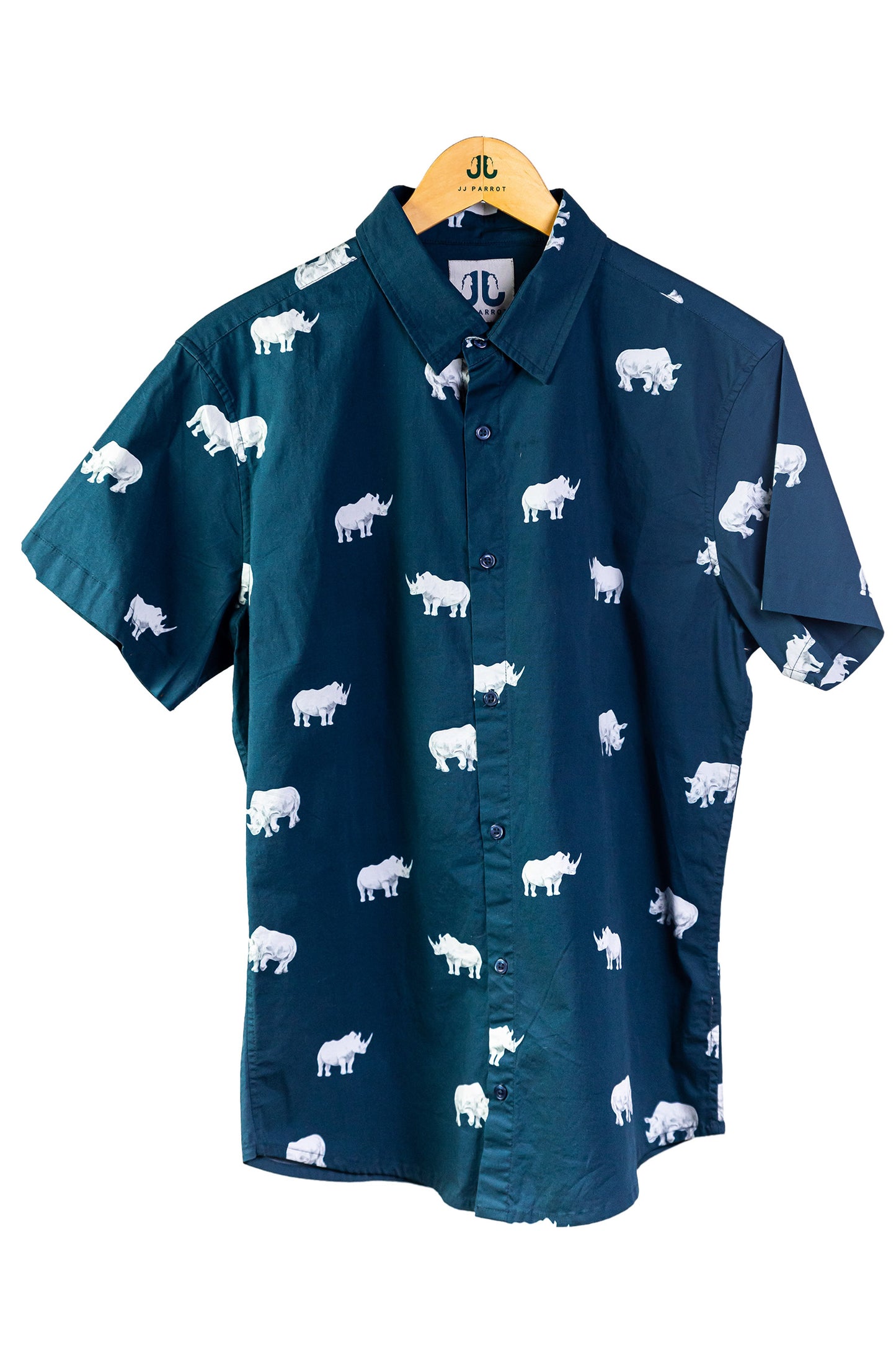 
                  
                    "Endangered Rhino" Blue Short Sleeve Button Down
                  
                