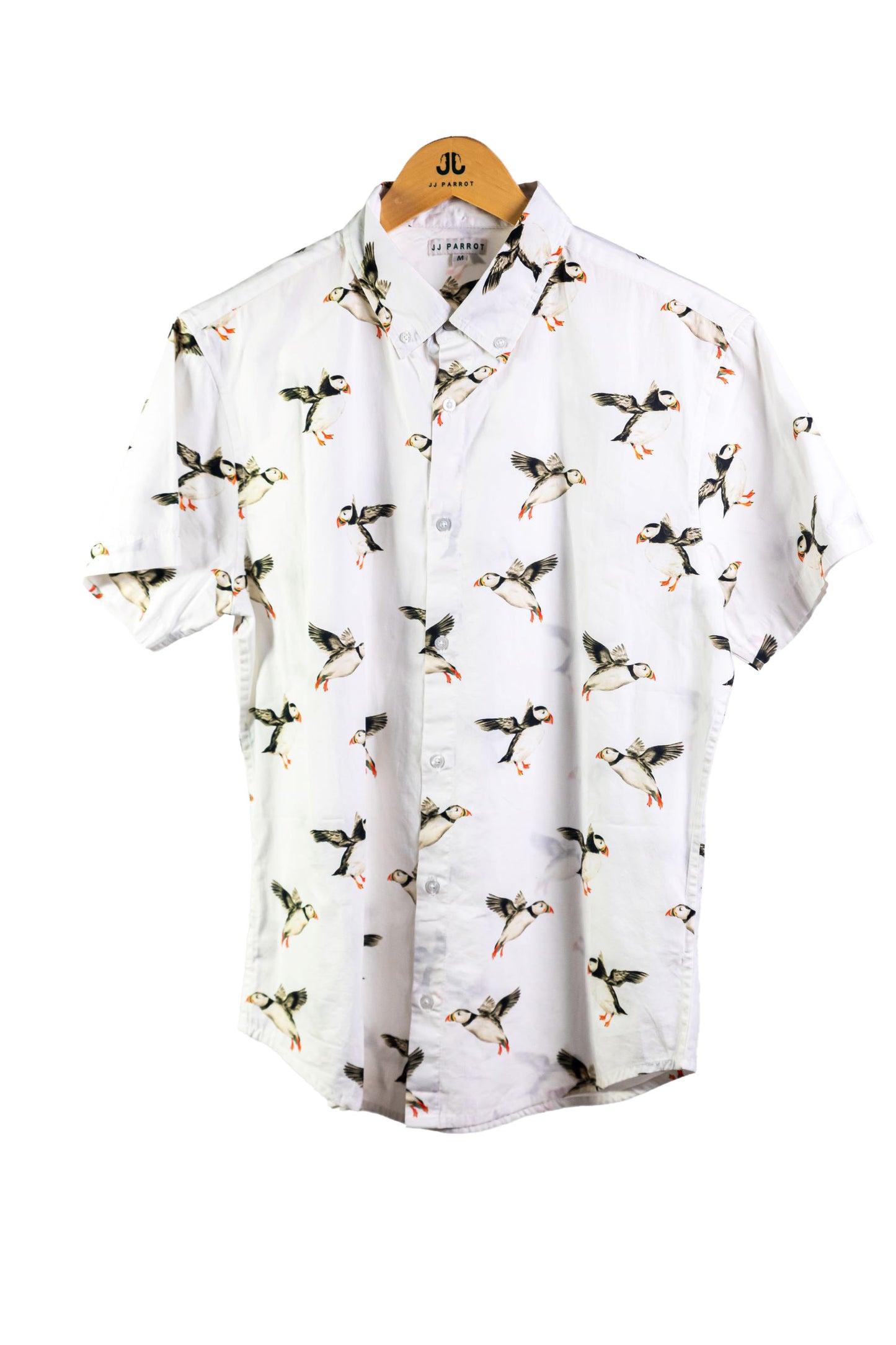 
                  
                    "Puffins Not Penguins" White Short Sleeve Button Down
                  
                