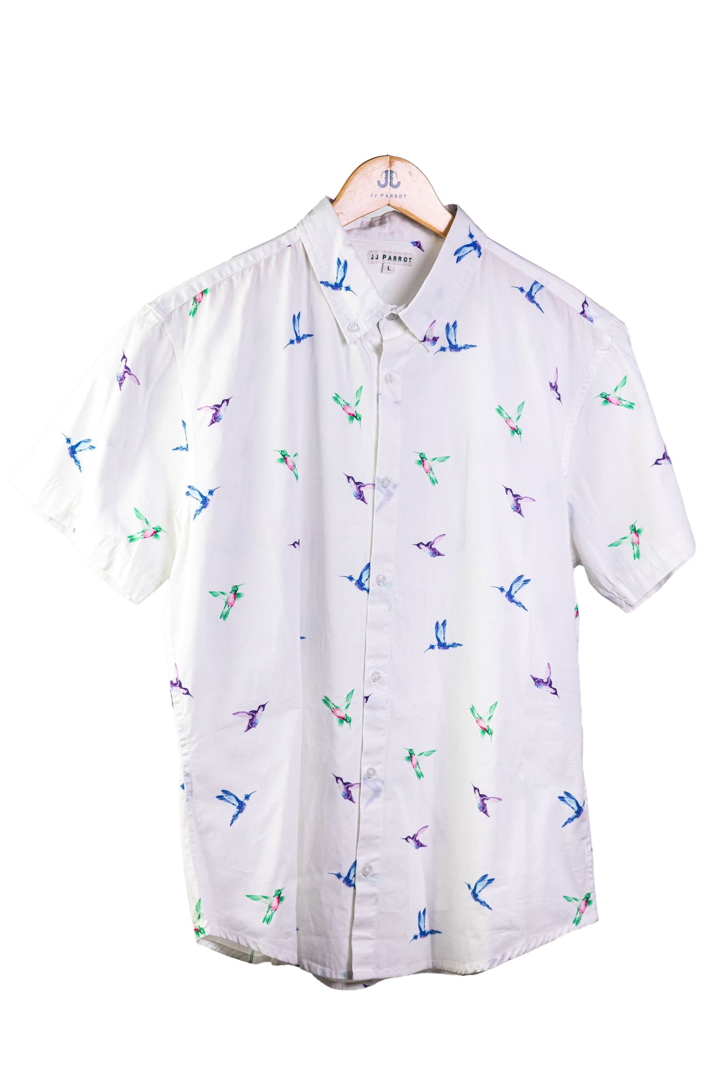White Hummingbird Short Sleeve Button Down Shirt JJ Parrot