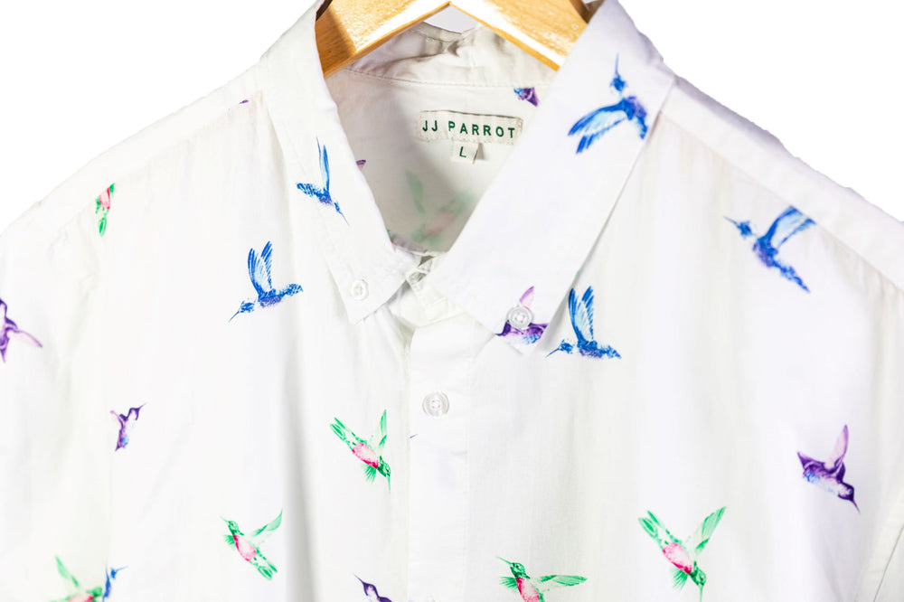 
                  
                    "Southern Hummingbird" White Short Sleeve Button Down
                  
                