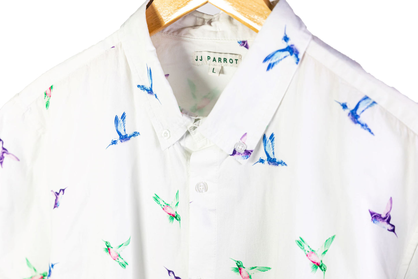 
                  
                    "Southern Hummingbird" White Short Sleeve Button Down
                  
                