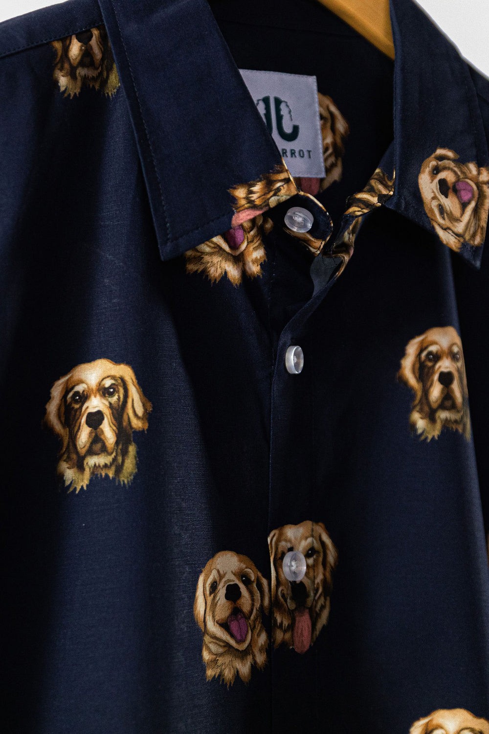 Navy Golden Retriever Short Sleeve Button Down Shirt - JJ Parrot