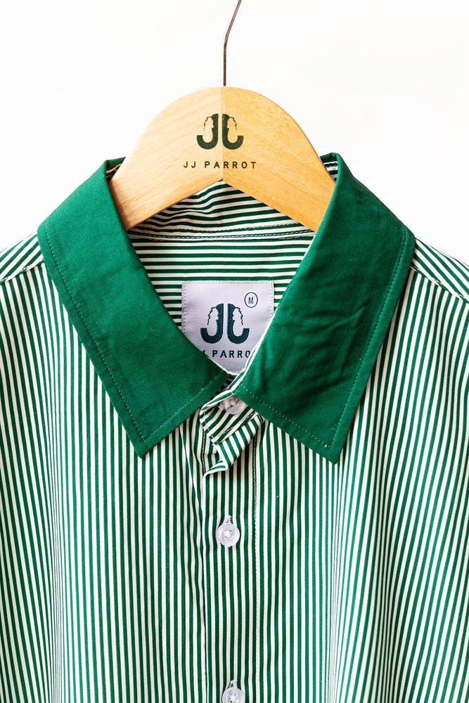 Green Striped button down shirt