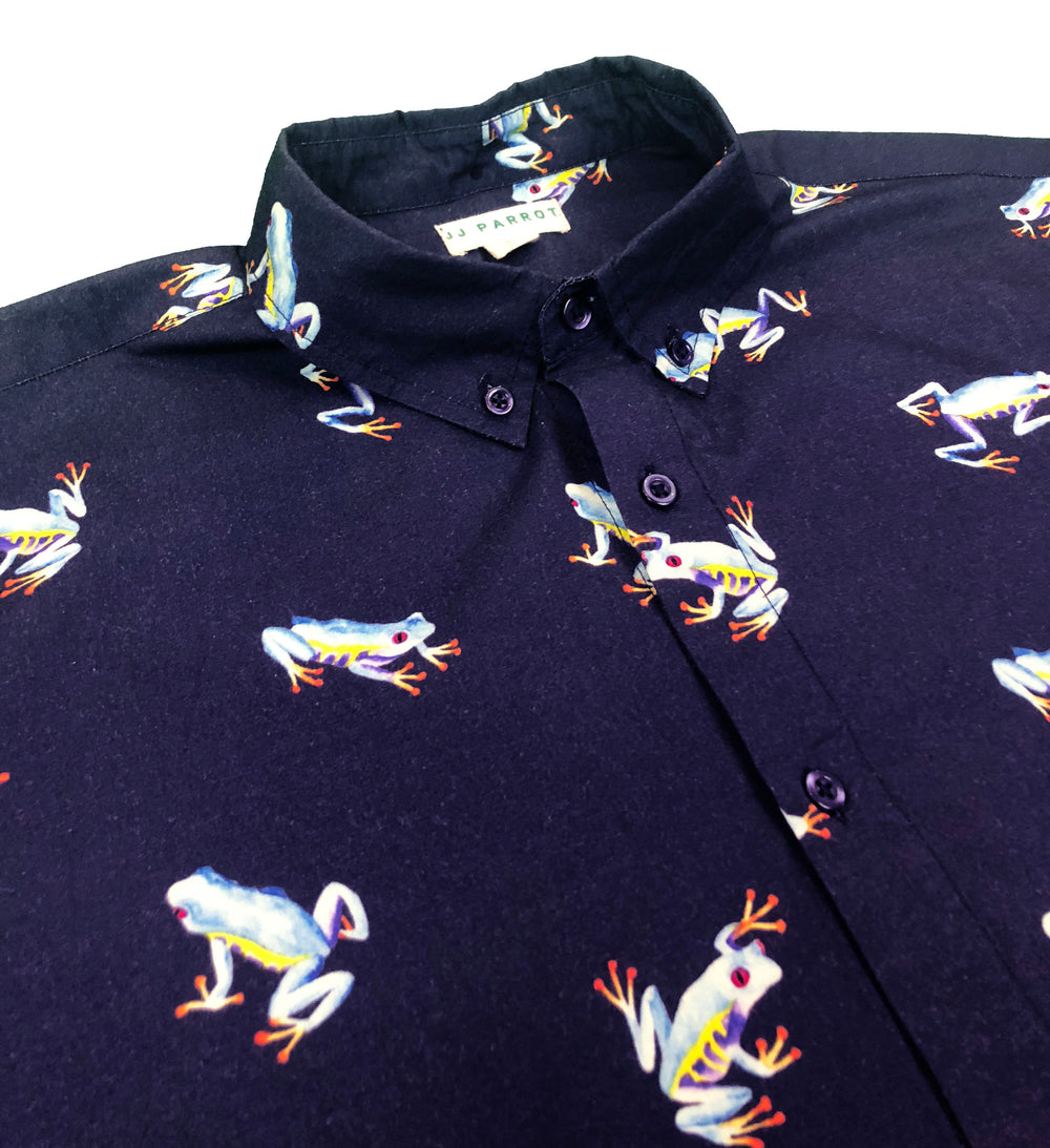 Blue Frog Short Sleeve Button Down Shirt JJ Parrot